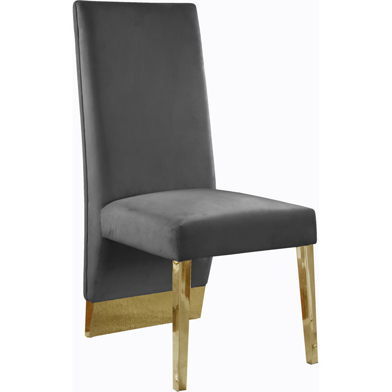 Elia 19'' H Tufted Velvet Upholstered Dining Chair, Gold, Grey Velvet