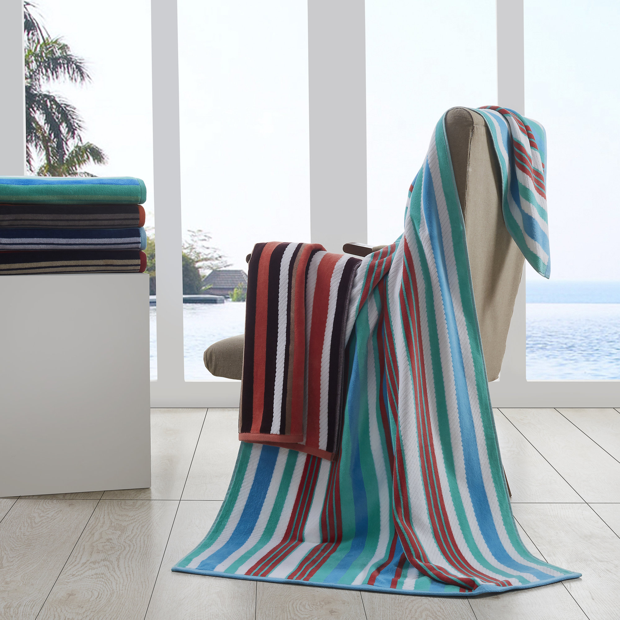 Gilus 100% Cotton Textured Rope Beach Towel, Sky Blue