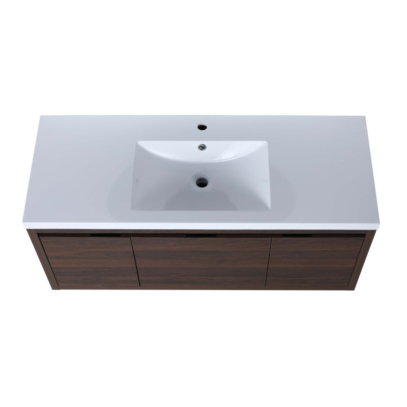 48 Inch Bathroom Cabinet With Sink,Soft Close Doors and Drawer,Float Mounting Design,48x18(KD-Packing), Brown