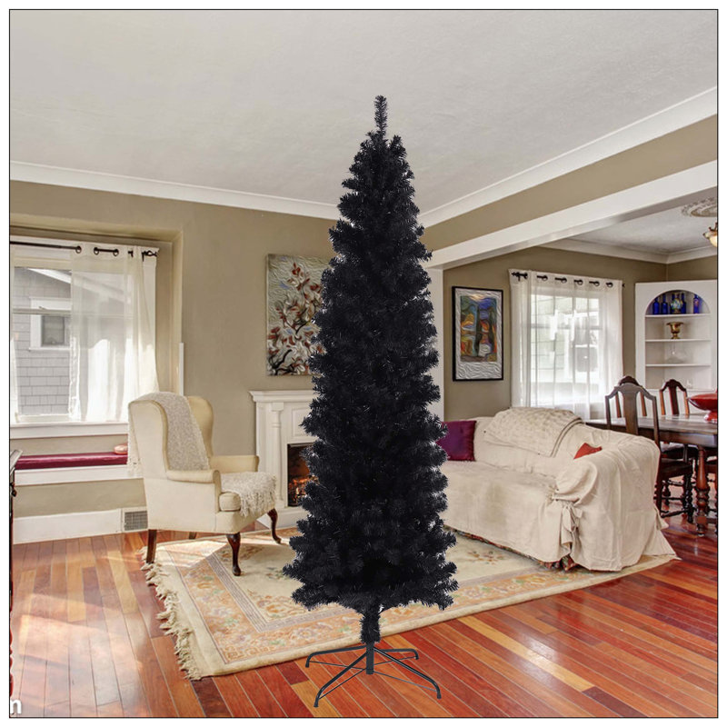 Arbre de Noël artificiel avec support pliable en métal, H 8,27 pi, Noir