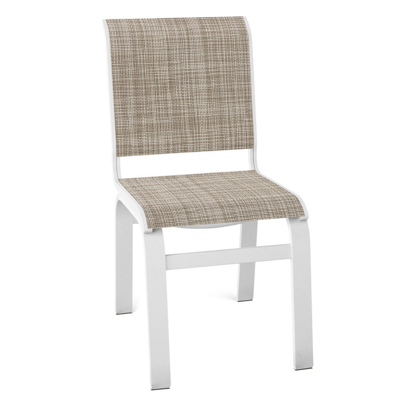 Chaise d'appoint de salle à manger Hiraku, Bristol taupe Sunbrella®, Blanc texturé