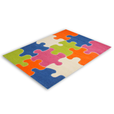Tapis géométrique bleu / vert / orange Howton