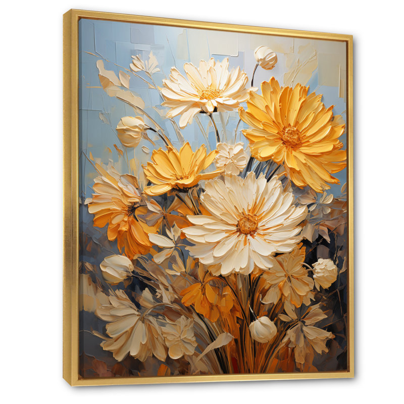 Yovanna Chrysanthemums Autumn Gold Patchwork II, H 40 po x l 30 po x P 1,5 po, Cadre flottant doré