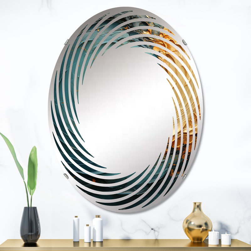 Miroir mural spirale doré bleu sarcelle océan MIR106061 O, 35,4 po x 23,6 po