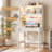 Modern Computer Desk With Hutch, Three-color Led Lighting & Pegboard Organizer - Study Desk With Drawer & Storage Shelves-1069951064