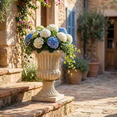 Aurelius  Hand-Painted MGO Modern Neoclassical Fluted Pedestal Garden Urn