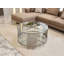 Table basse 201 en acier inoxydable rond en verre trempé double couche et table de salon argentée L 31,5 x l 31,5 x H 17,72 po