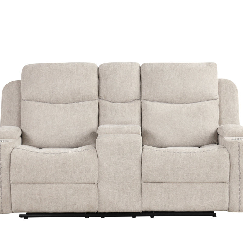 Causeuse en chenille gris clair Galya avec console