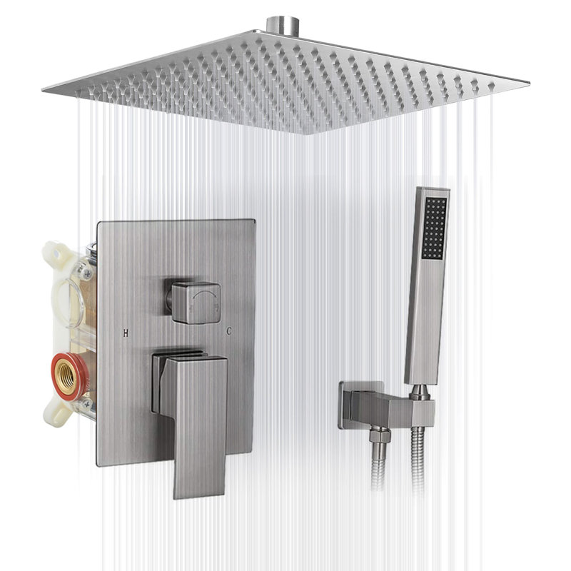 16 Inch Ceiling-Mounted Shower System With Hand Shower Single-Handle Shower Faucet Set Brass High-Pressure Shower Trim Kit With Pressure Balance Valve