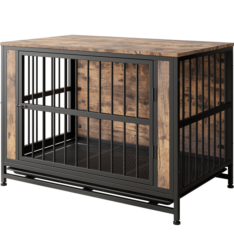 Cage décorative rustique pour animaux de compagnie, cage pour chien 38,9 po avec 2 portes coulissantes et cadre en fer épais