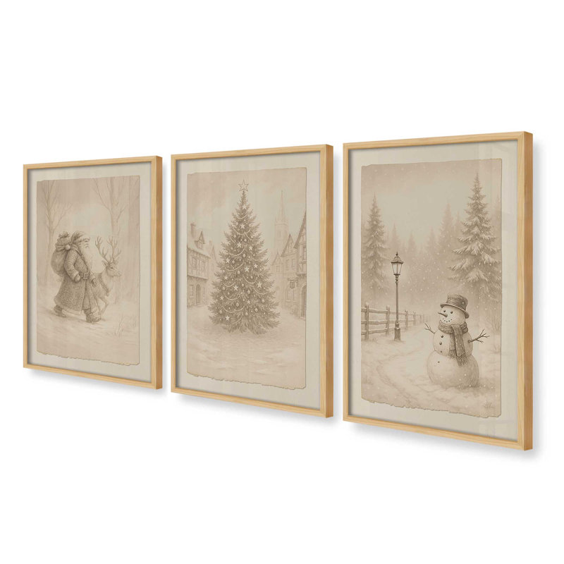 Voyage de Noël, ensemble de 3 reproductions d'art, H 21,5 po x l 52,5 po, Érable américain