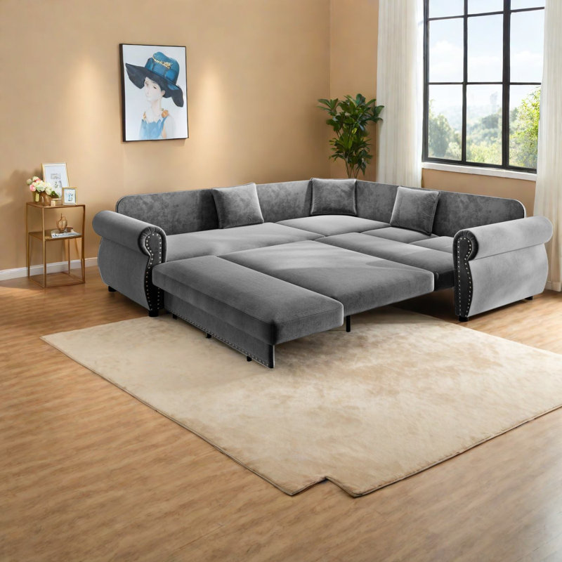 Canapé-lit modulaire à compression en chenille de 88 pouces, Gris 1