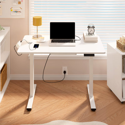 Home Office Height Adjustable Standing Desk With Built-in Power Outlet