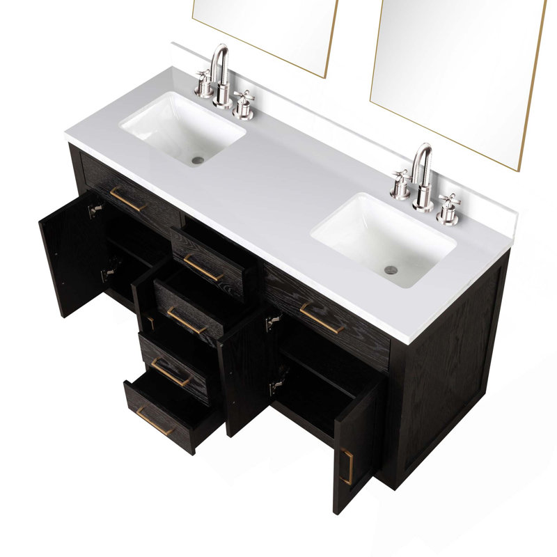 Ensemble de meuble-lavabo double avec robinet et miroirs