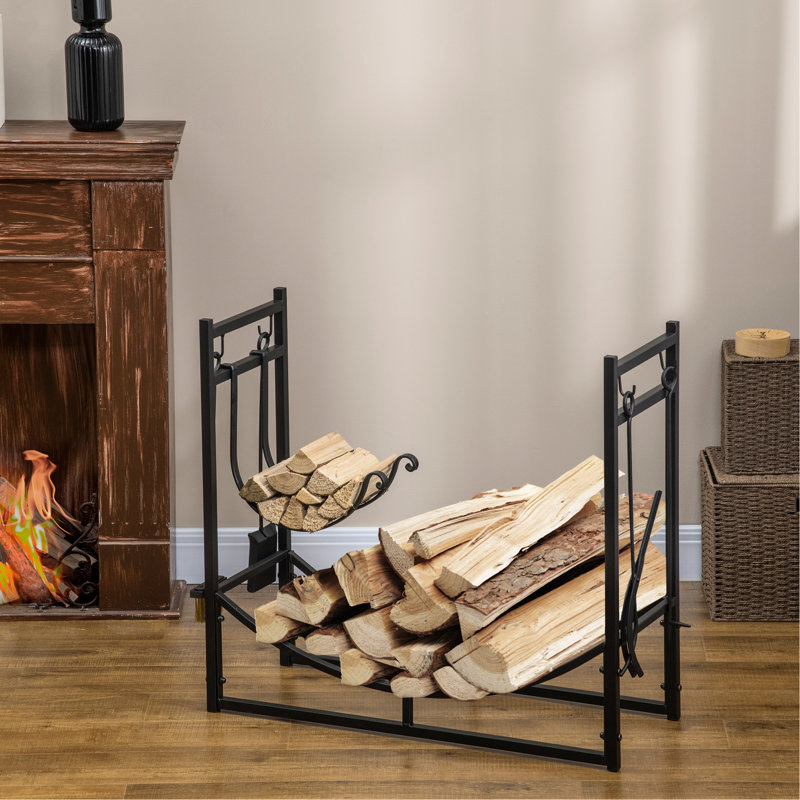 Rangement noir pour outils de cheminée et bois de chauffage, capacité de 253 lb, support à usage intérieur avec outils, 33 couches supérieures, noir, pour l'extérieur
