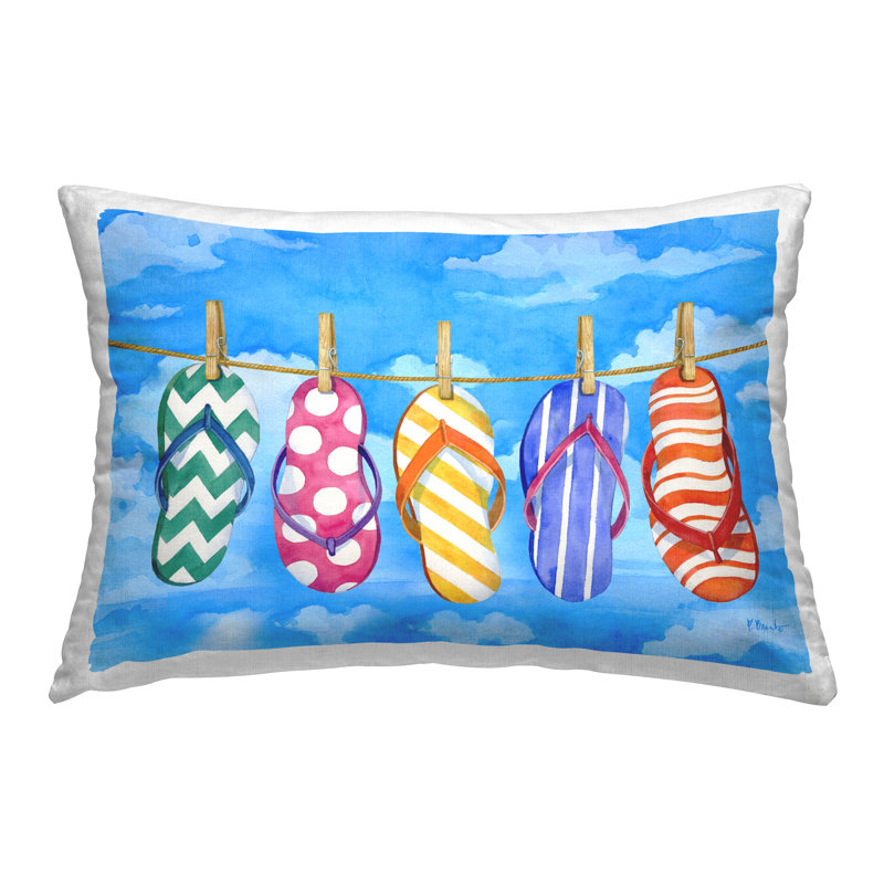 Design de coussin décoratif imprimé Flip Flops on corde à linge par Paul Brent