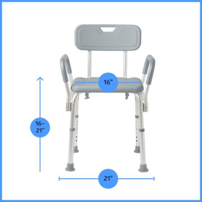 Shower Chair With Backrest And Padded Armrests, 350lb. Capacity, Gray