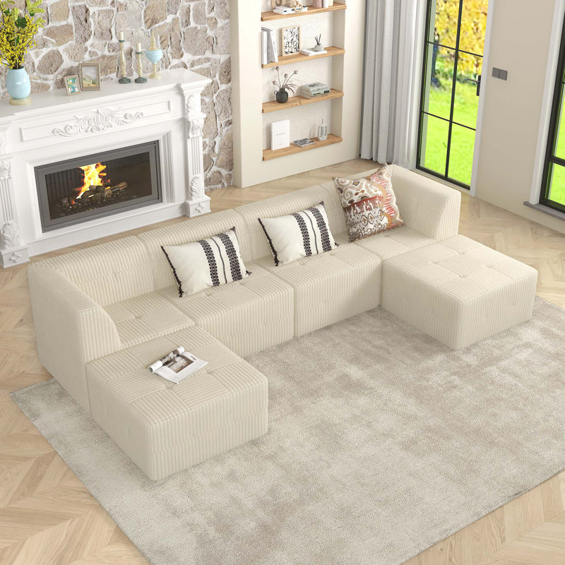 Canapé modulaire Boneless, Velours côtelé beige