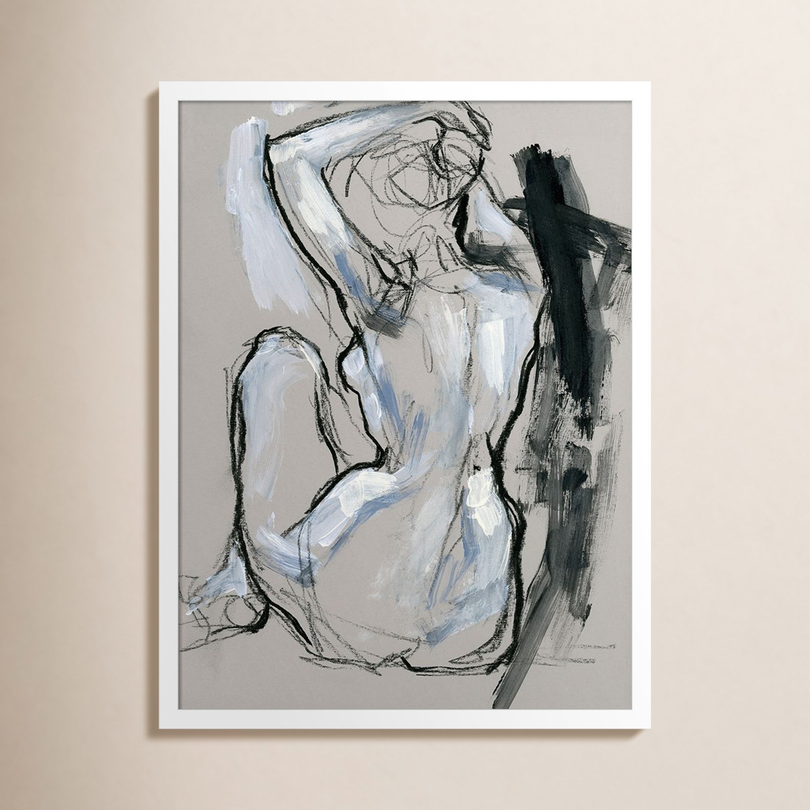 Onyx Gestures I by Wood Framed Wall Art Print, White, 25" H x 19" W
