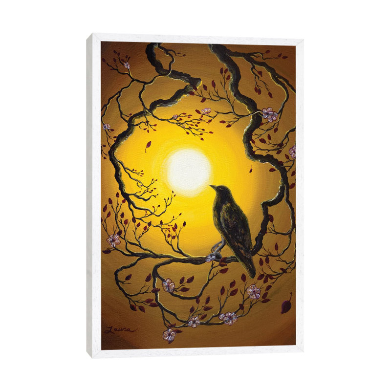 A Raven Remembers Spring by Laura Iverson - Painting on Canvas, 66.04cm H x 45.72cm W x 3.81cm D, White Floater Framed