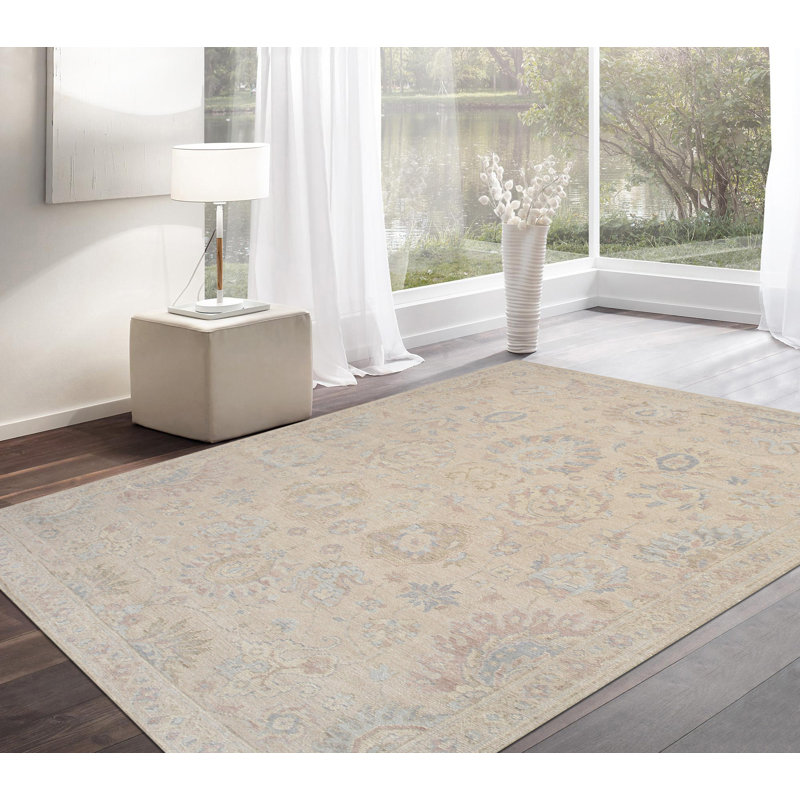 Tapis beige en laine Oushak, Rectangle 8 pi 1 po x 10 pi
