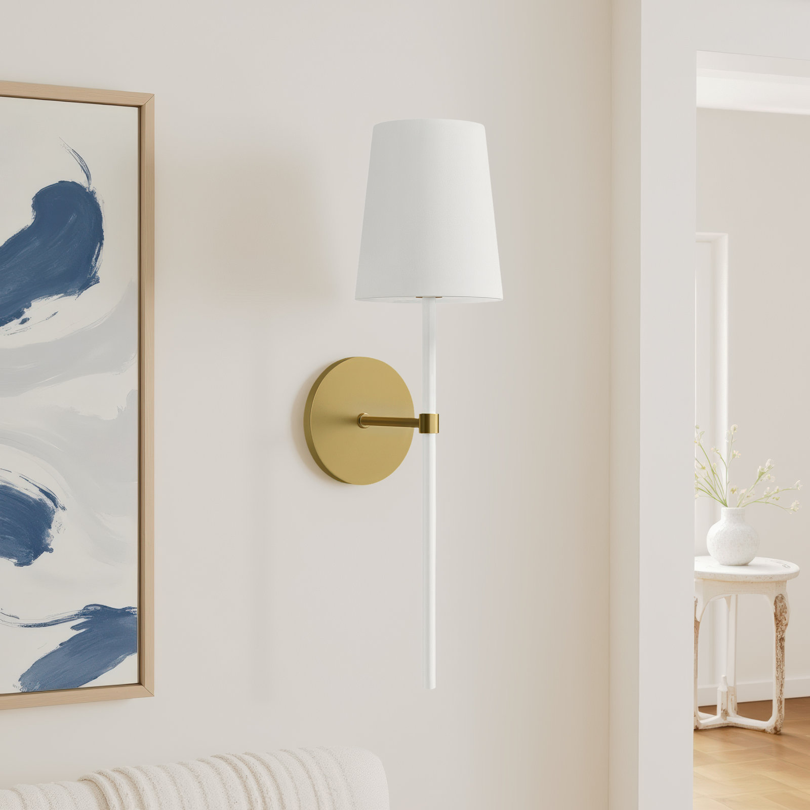Single Light Dimmable Armed Sconce, Burnished Brass