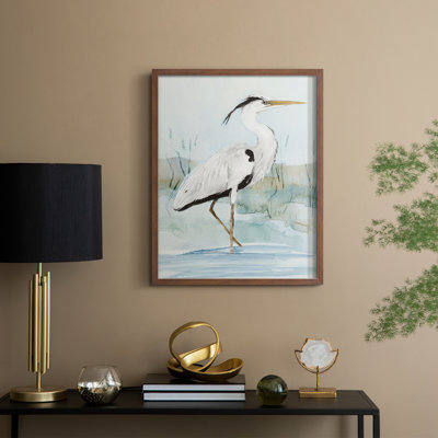 Heron on Blue I, reproduction encadrée - bois massif