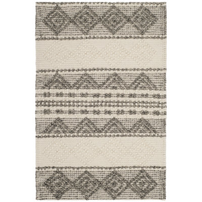 Jacques Hand Woven Wool/Cotton Striped Rug in Grey/Ivory