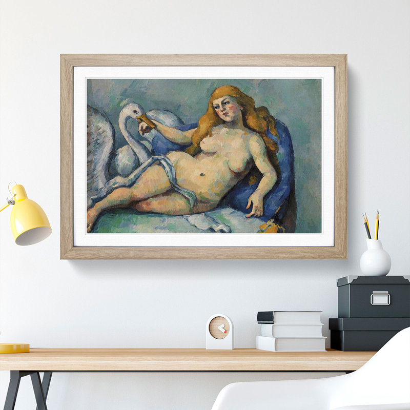 Leda and the Swan by Paul Cezanne - Picture Frame Painting, 27cm H x 36cm W x 2cm D, Oak Framed