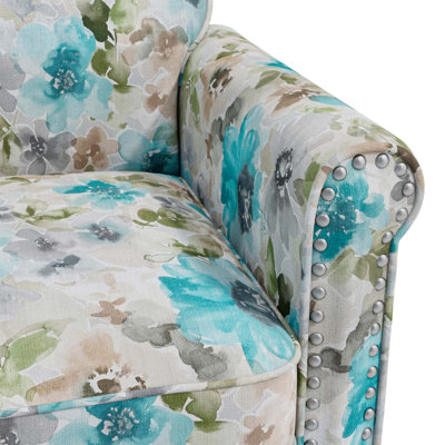 Chaise d'appoint Barnet avec motif pastel et floral, pieds en bois massif et rembourrage en mousse confortable pour une assise élégante