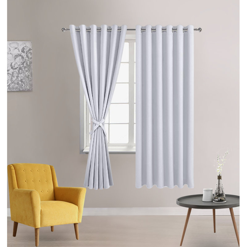 Grayish White Polyester Room Darkening Grommet Curtain Panels, 63" x 70"