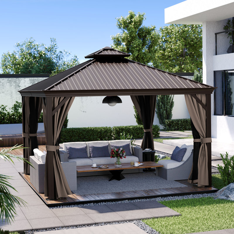 Aluminum Patio Gazebo, Dark Brown, Dark Brown, 12' W x 12' D