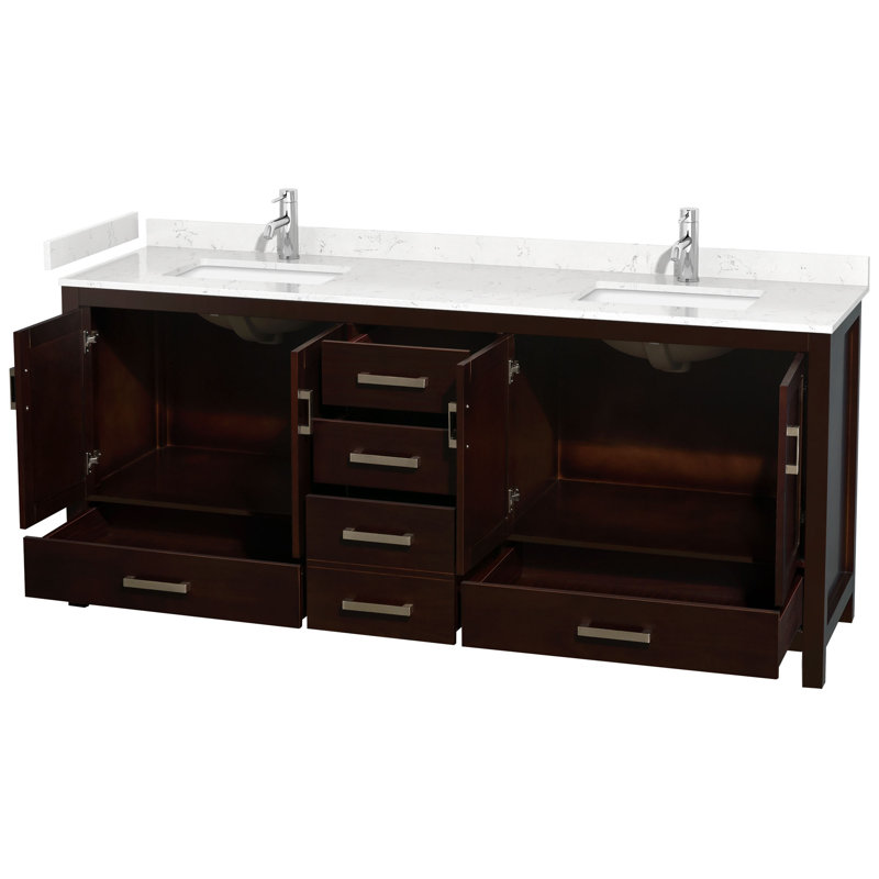 Sheffield 80" Double Bathroom Vanity Set, Carrara Cultured Marble, Espresso