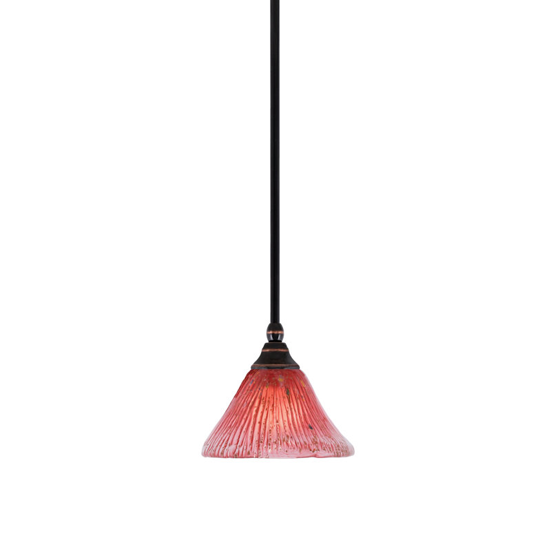 Mini-luminaire suspendu avec tige et verre cristal framboise 7 po, Cuivre noir