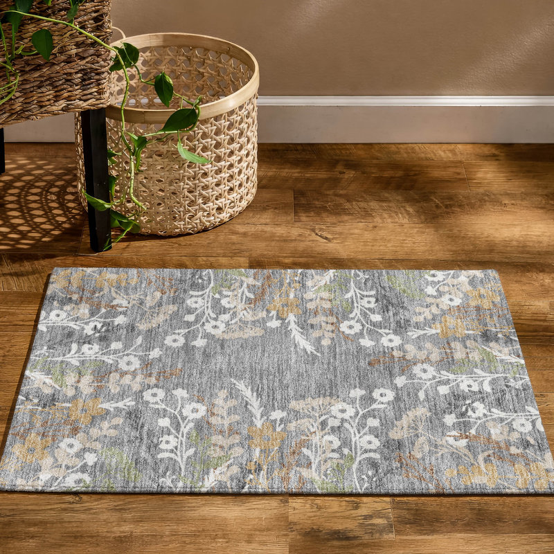 Tapis floral lavable à la machine de qualité supérieure Mayfield AMF2334, Grey, 1 pi 8 po x 2 pi 6 po