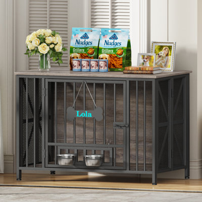Mobilier pour grande cage pour chien pliable, cage pour chien sans assemblage avec bols réglables et étiquette pour petits, moyens et grands chiens