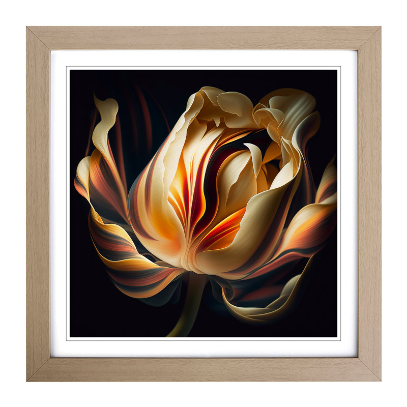 Tulip Flower Abstract Art - Single Picture Frame Print on Wood, Oak