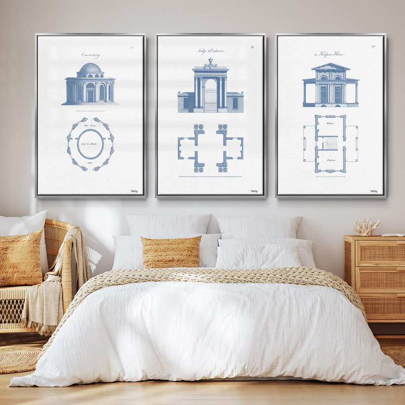 Garden Structures I, ensemble de 3 toiles encadrées, Argent, H 40 po x l 78 po
