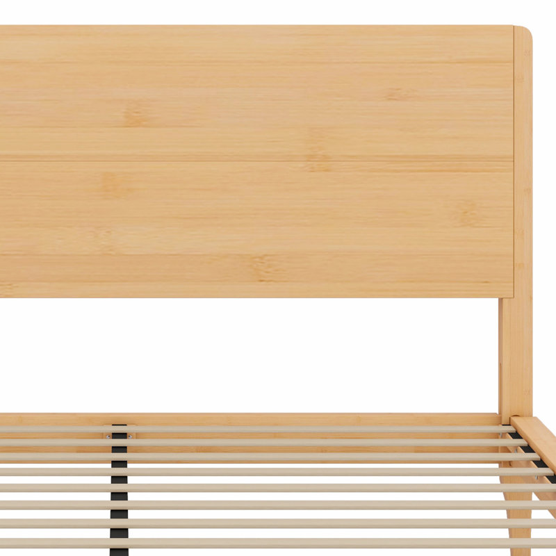 Lit plateforme Mid-Century moderne en bois avec support à lattes, Naturel, Double