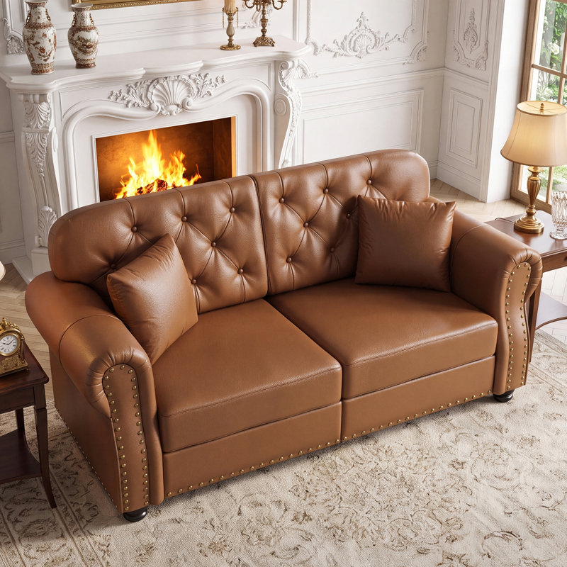 Canapé 63 po avec 2 coussins Chesterfield, Brun