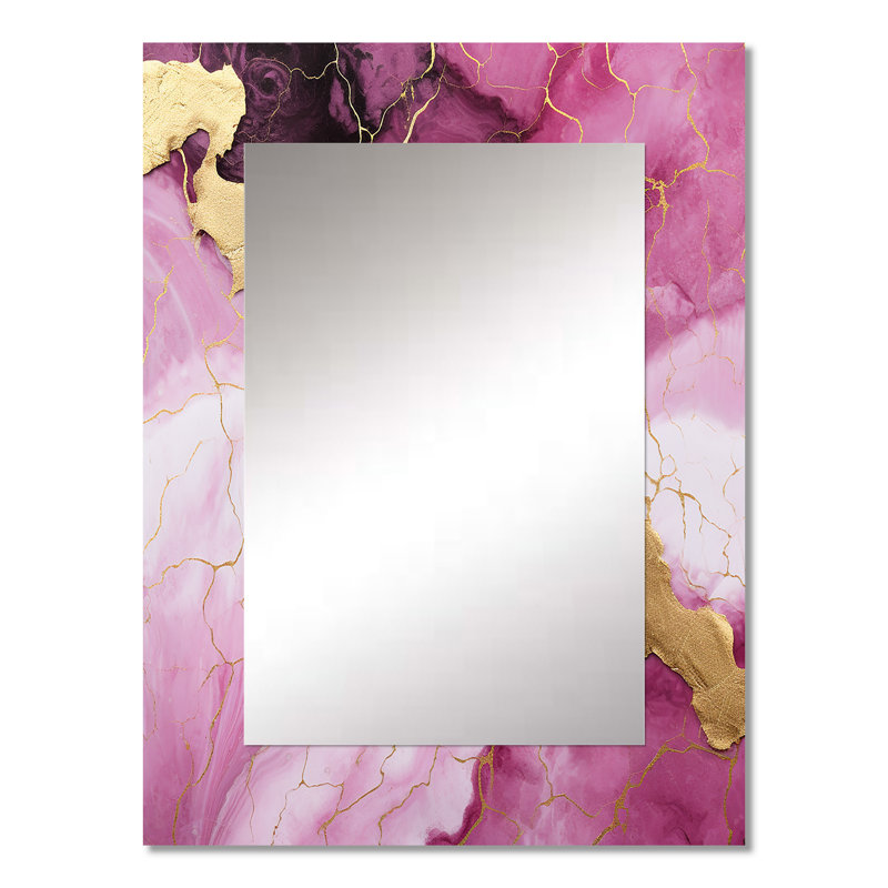 Pink and gold Marble Essence IV - Marble Unique Mirror, Pink Large Wall Mirror, Printed Metal Art, 32" x 24"