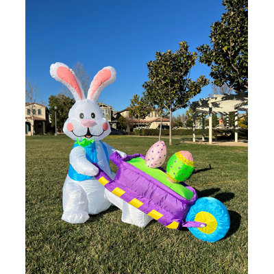 Décoration de jardin gonflable pour lapin gonflable éclairée de 4 pieds de hauteur avec 4 œufs colorés