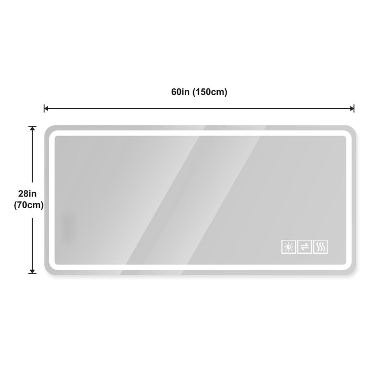 Miroir de salle de bain 60 po x 28 po à DEL avec miroirs de salle de bain avec lumières frontales anti-buée et sans miroir