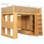 Lit mezzanine en bois massif avec barrières de sécurité entièrement recouvertes de cuir PU, lit surélevé avec armoire intégrée, tiroirs, étagères à plusieurs niveaux et éclairage DEL d'ambiance.-634566610-634566620
