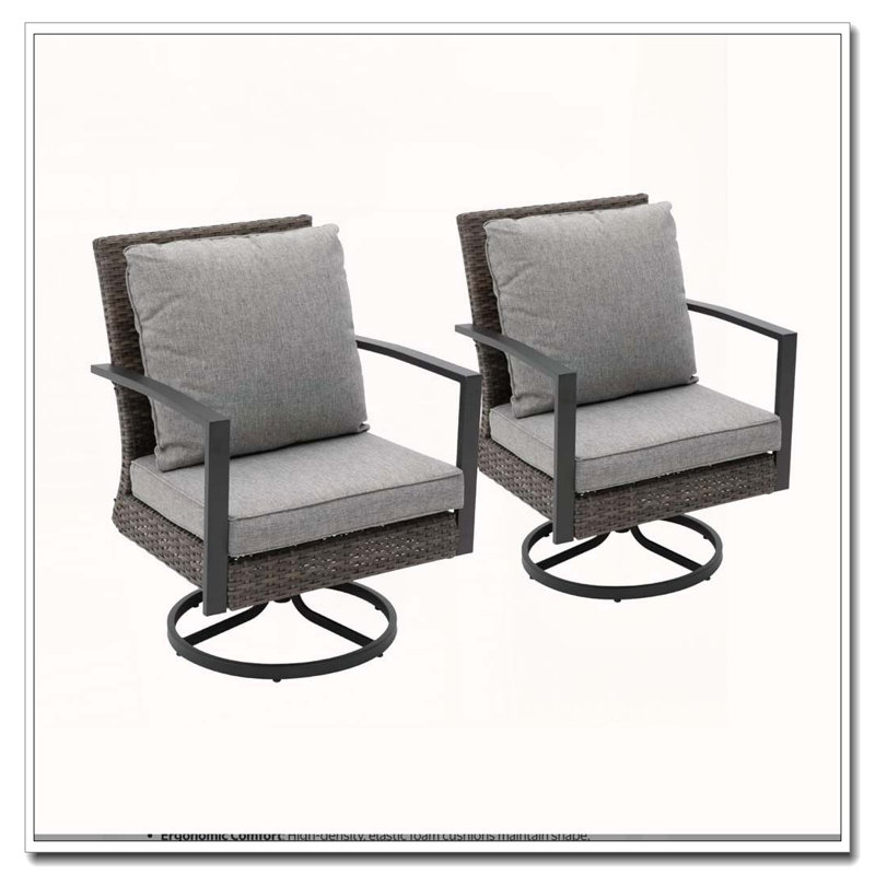 Ensemble de 2 chaises de patio berçantes pivotantes toutes saisons avec coussins moelleux