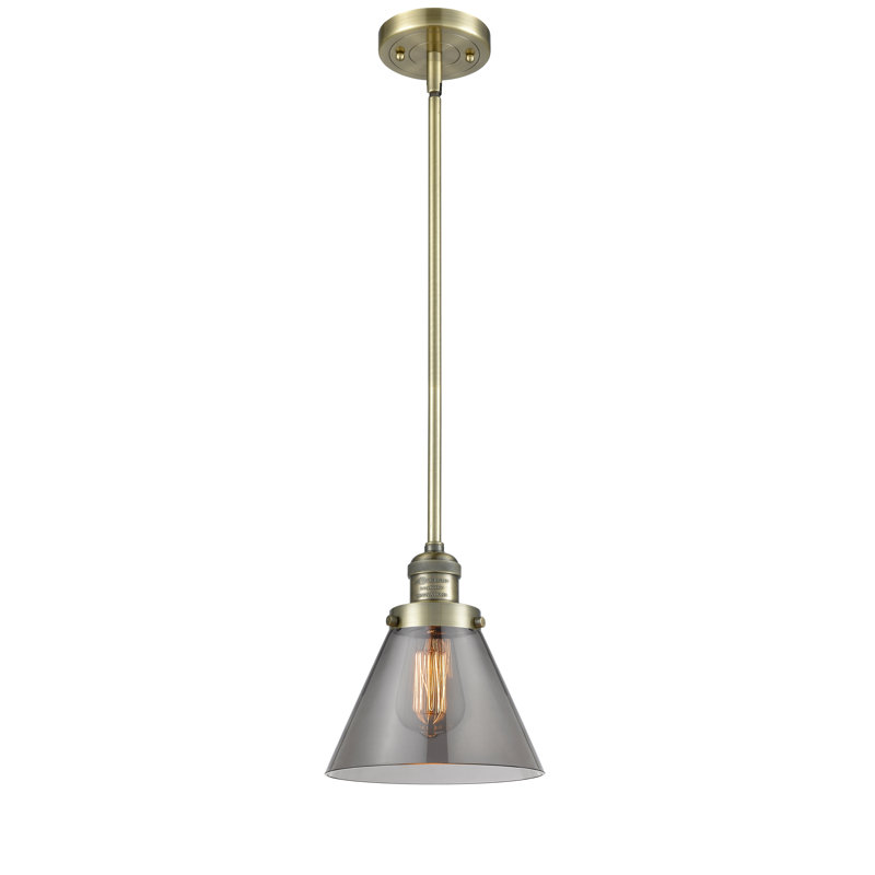 Luminaire suspendu conique à 1 lumière Mosley, Laiton antique, Ampoule DEL 6 watts Vinage, Plaqué couleur fumée