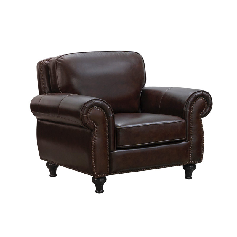 Fauteuil Perryton, Cuir fleur brun café