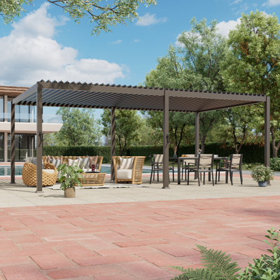 Metal Louvered Pergola with Adjustable Roof & Drainage System, All-Weather Patio Pergola for Garden, Deck