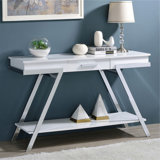 Contemporary Style White 1Pc Sofa Table High Gloss Finish Chrome Frame Console Table Gorgeous Living Room Furniture