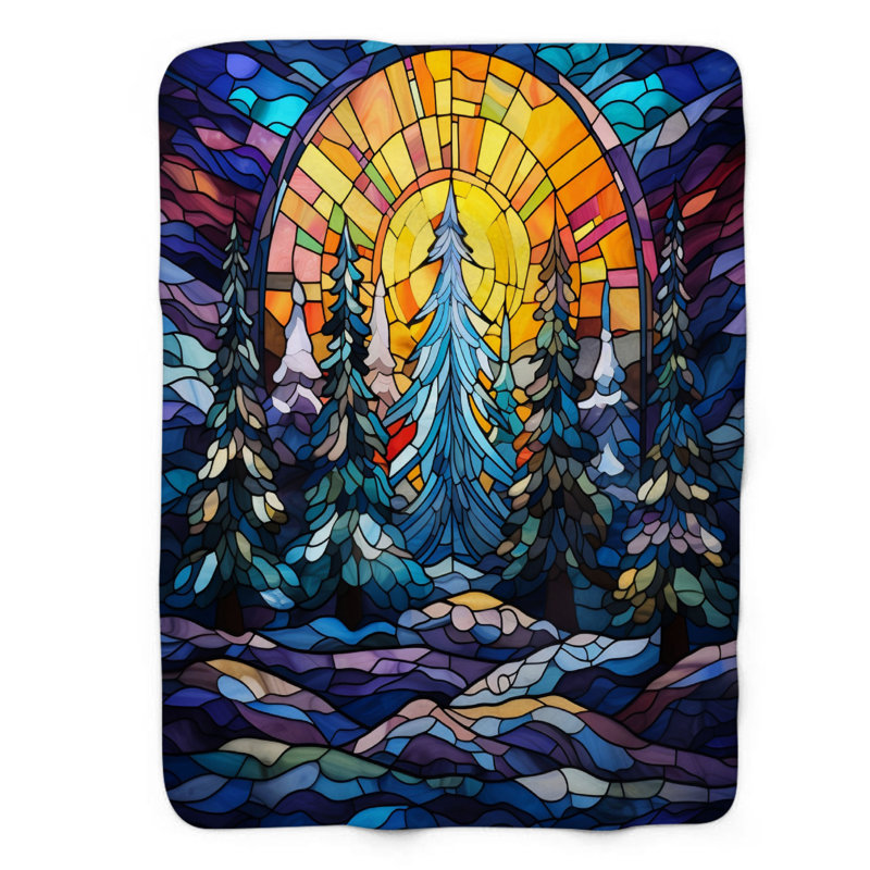 Stained Christmas Tree - 1 Piece Premium Sherpa Blanket, Queen